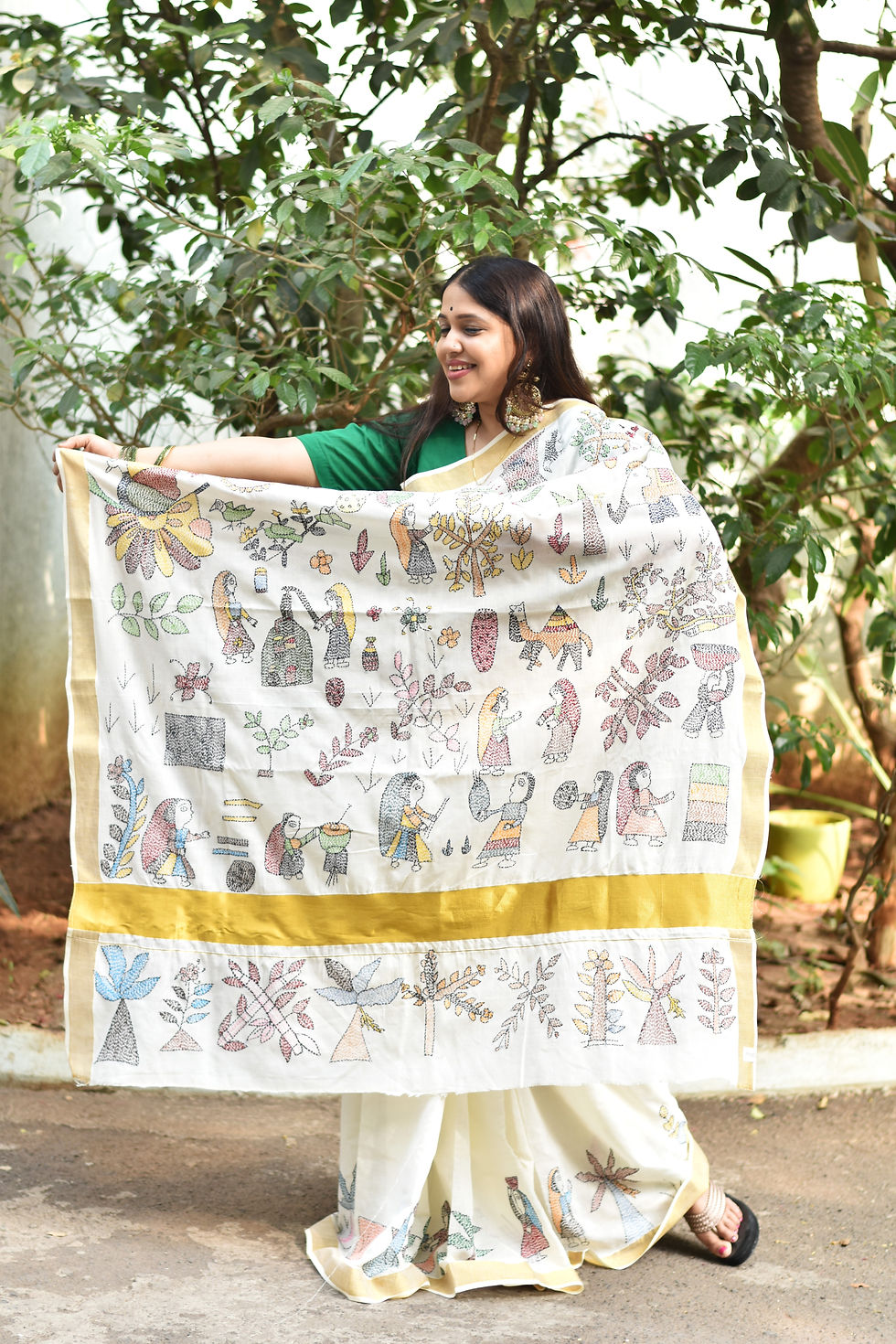 Thumbnail: Chitralok Hand Embroidered Sujani Cotton Saree