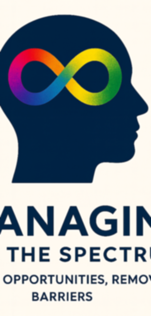 Silhouette of a head with infinity symbol, Managing On The Spectrum. Creating opportunities, removing barriers