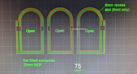  CAD drawing and CNC toolpath design for custom curved MDF kitchen doors.