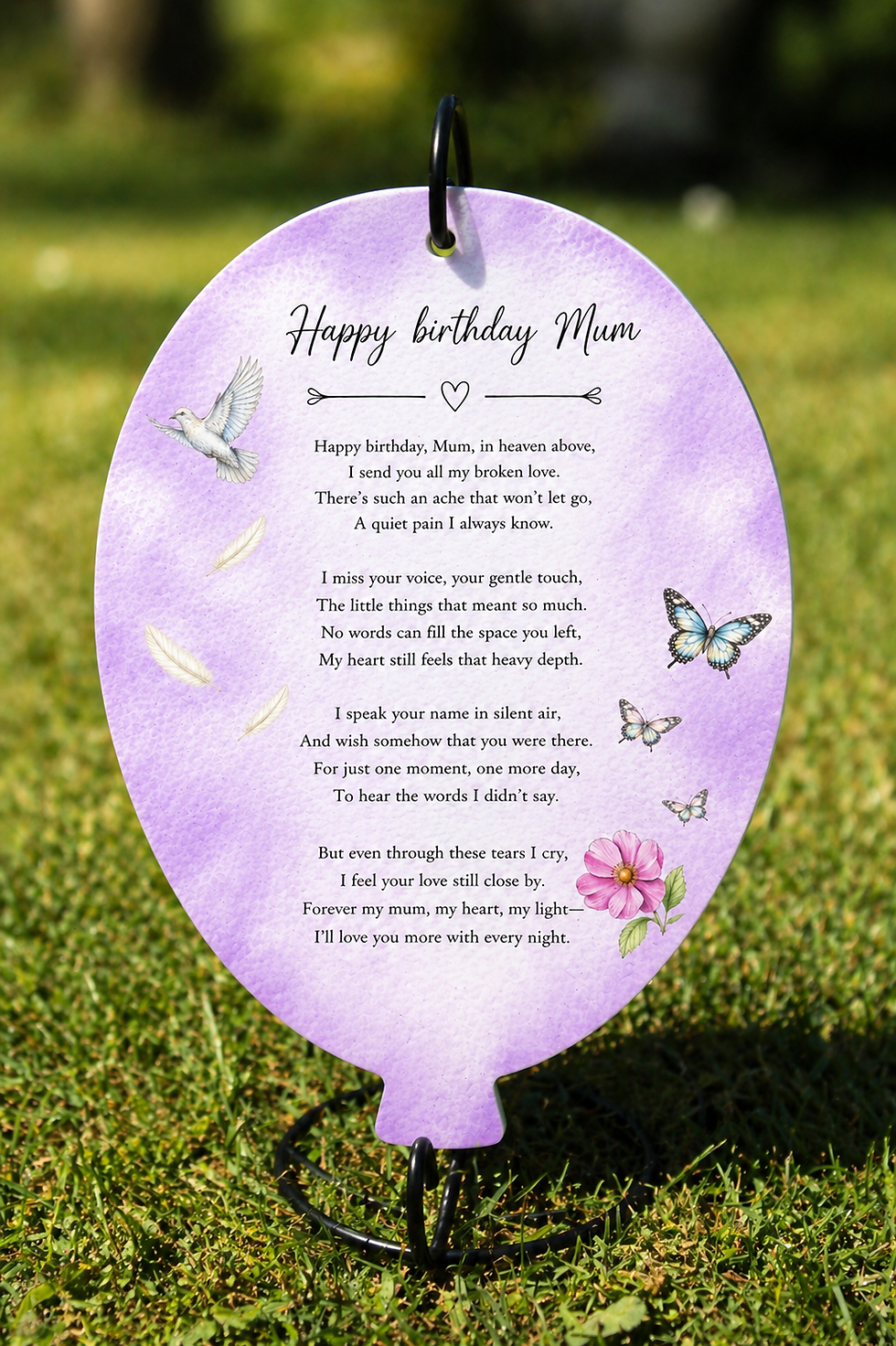 Unique memorial balloon plaque with 'Happy Birthday' poem