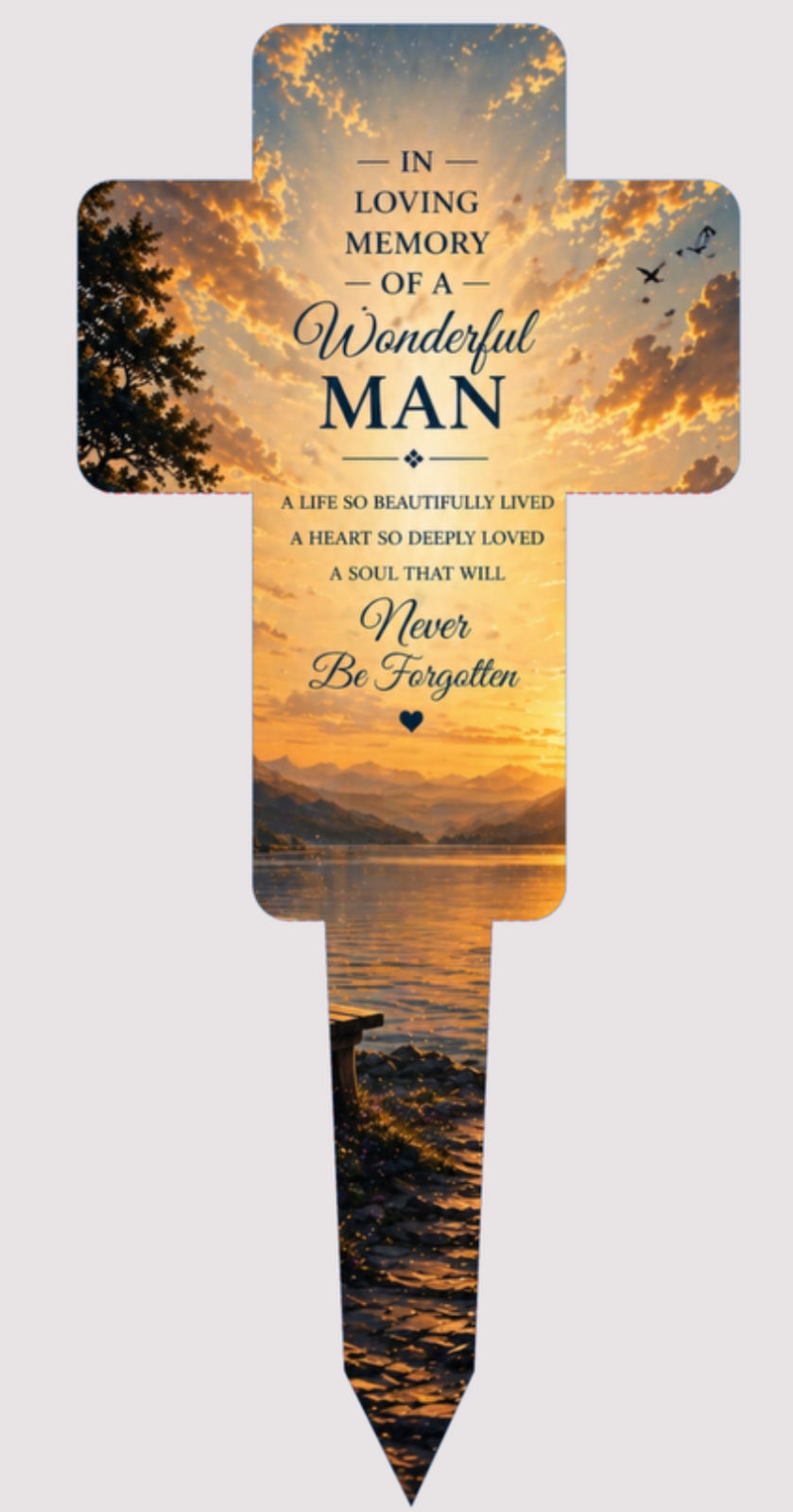 Thumbnail: Memorial cross with sunset, text: 'In Loving Memory of a Wonderful Man'
