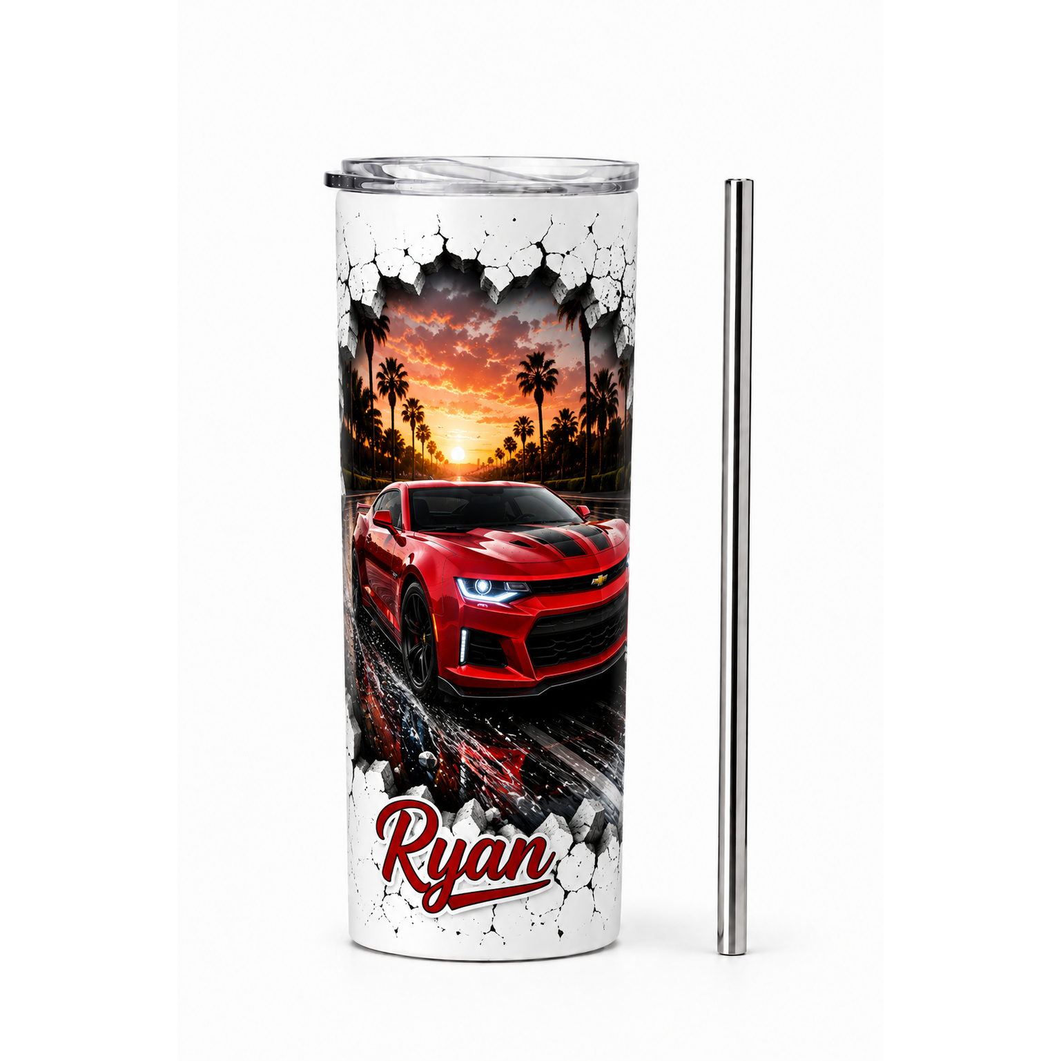 BreakOut Fast Wheels red car tumbler with straw