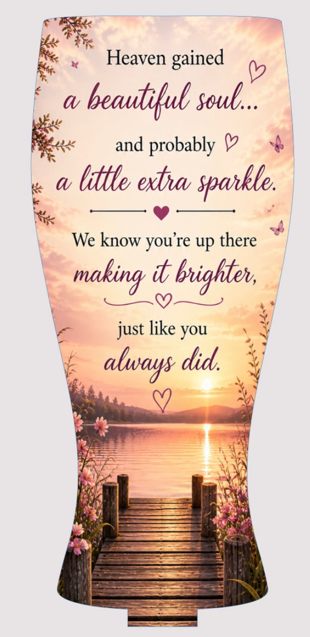 Heaven gained a beautiful soul... making it brighter. Sunset lake with pier.
