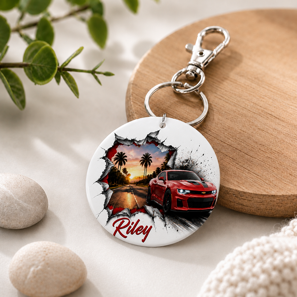 Thumbnail: Red car keychain with Riley name from Fast Wheels Collection