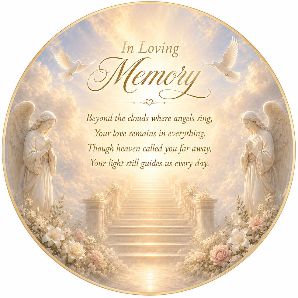 Thumbnail: In Loving Memory. Angels, clouds, and poem about enduring love.