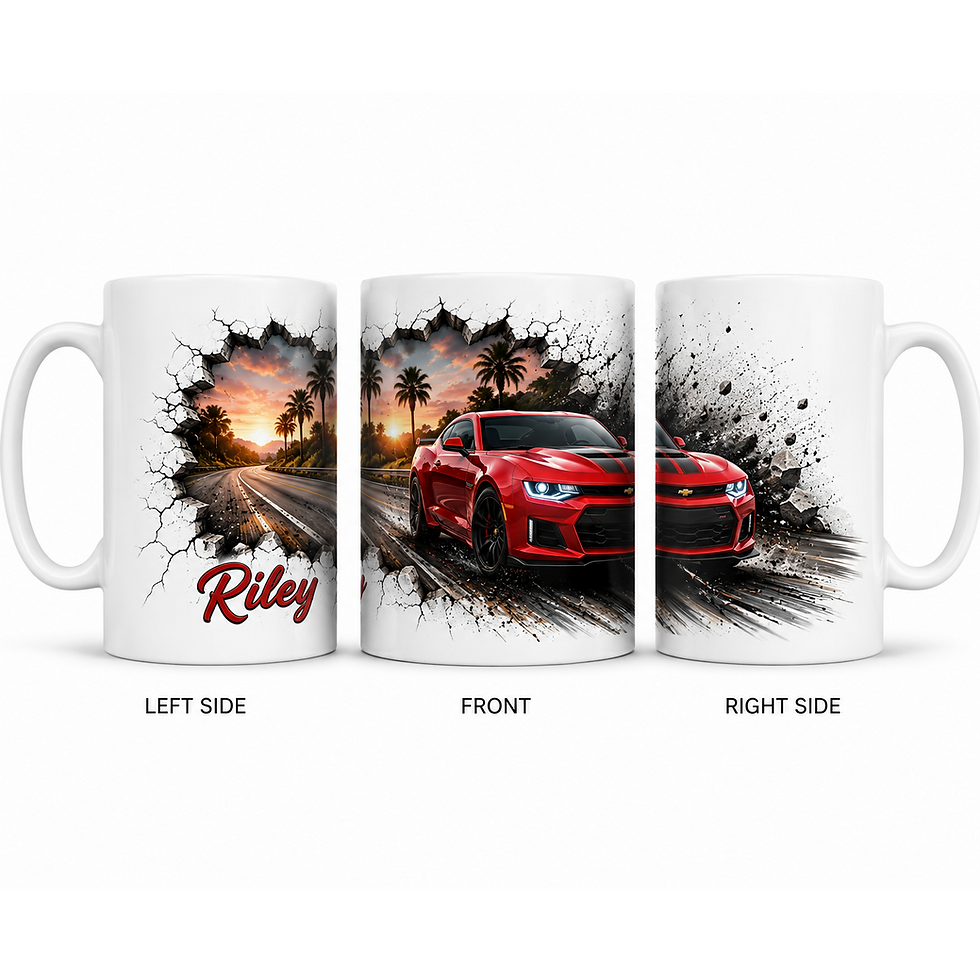 Thumbnail: Mug from BreakOut Fast Wheels Collection with red car and name Riley