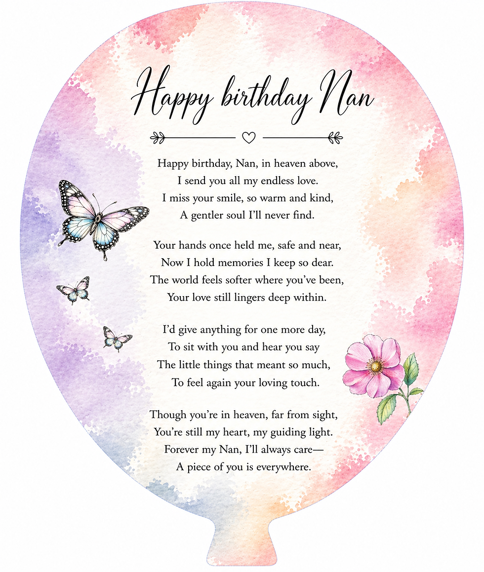 Thumbnail: Happy birthday Nan poem with butterflies and flower