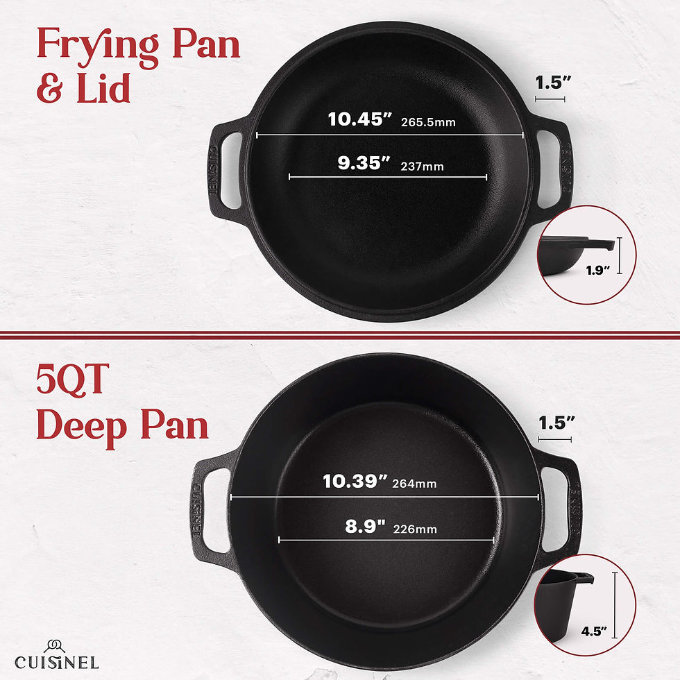Thumbnail: Cuisinel Pre Seasoned Cast Iron Skillet and 5 QT Double Dutch Oven Set-Improved