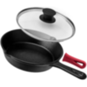 Pre-Seasoned Cast Iron Skillet (8-Inch) W/Glass Lid and silicone Handle Cover