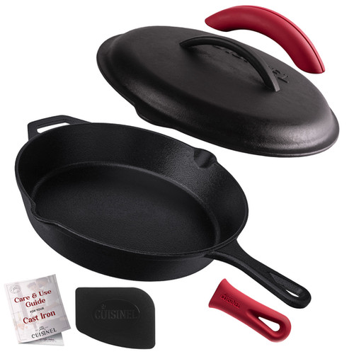 PreSeasoned Cast Iron Skillet with Cast Iron Lid 12in Cuisinel