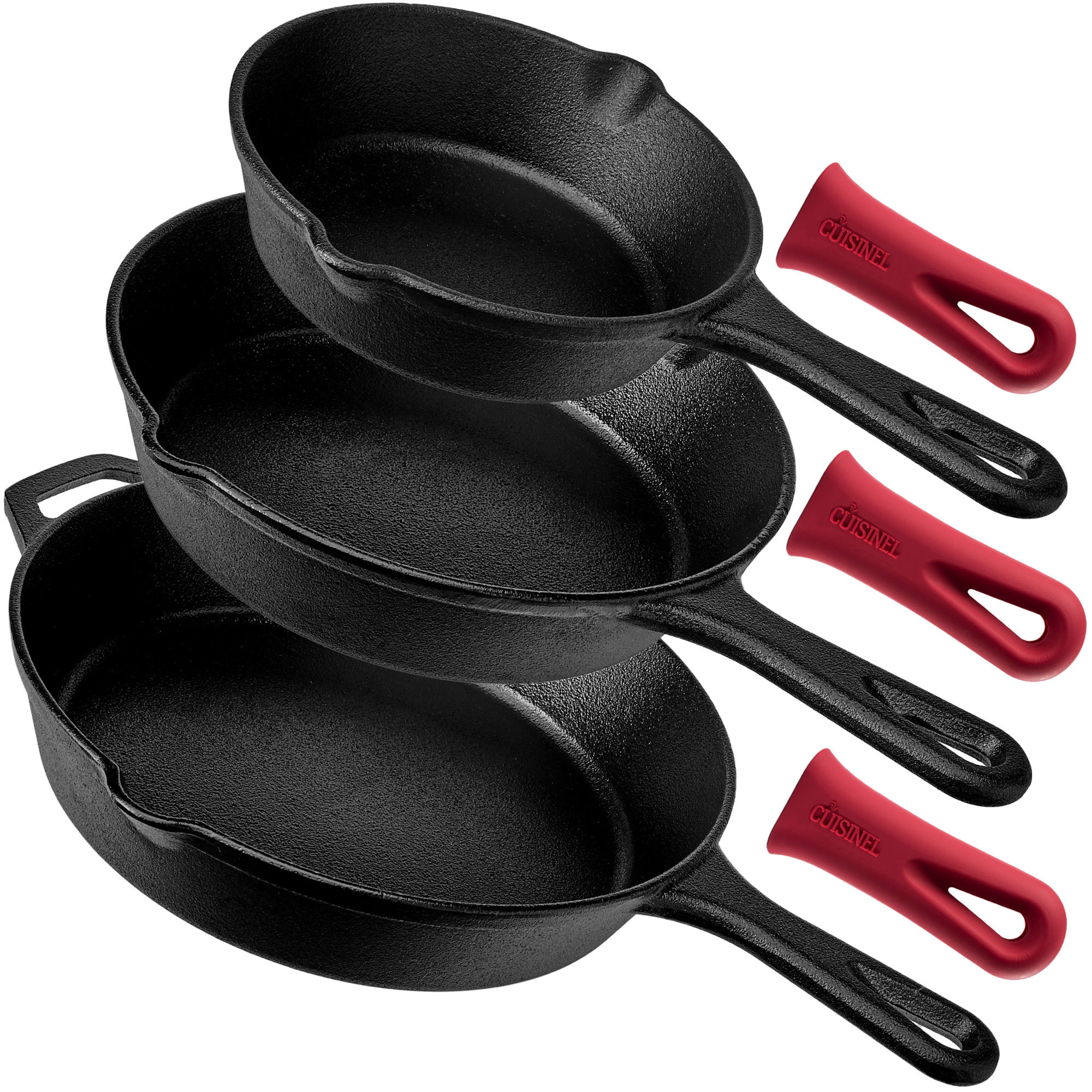 Pre-Seasoned Cast Iron Skillet 3-Piece chef Set (6-Inch 8-Inch and 10-Inch)