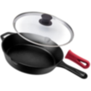 Pre-Seasoned Cast Iron Skillet 10-Inch w/ Glass Lid And Handle Cover