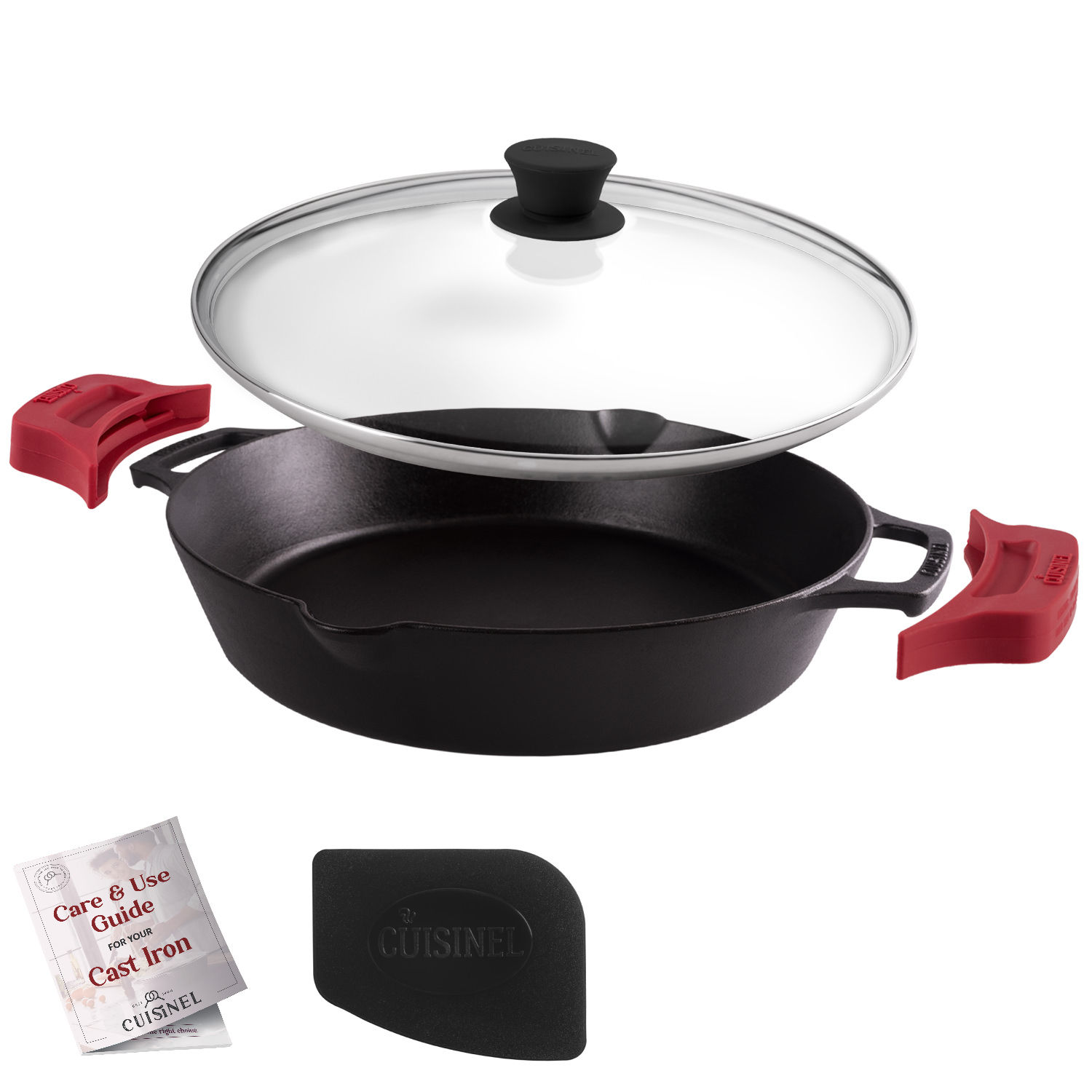 Pre-Seasoned Cast Iron Dual Handle Skillet with Glass Lid 12in