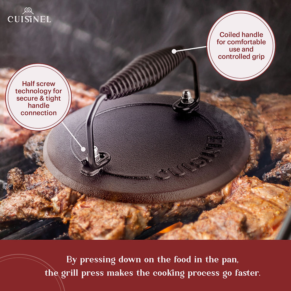 Thumbnail: Pre-seasoned 12" Cast Iron Skillet with Round 7.5" Grill Press