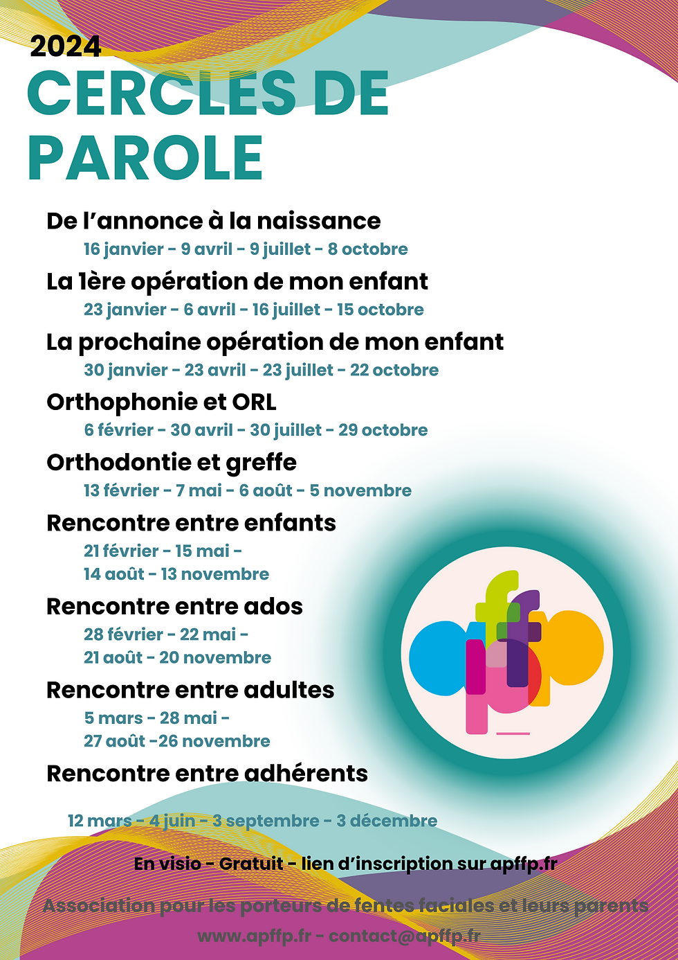 dates des cercles de paroles pour les porteurs de fentes faciales et leurs familles 2024