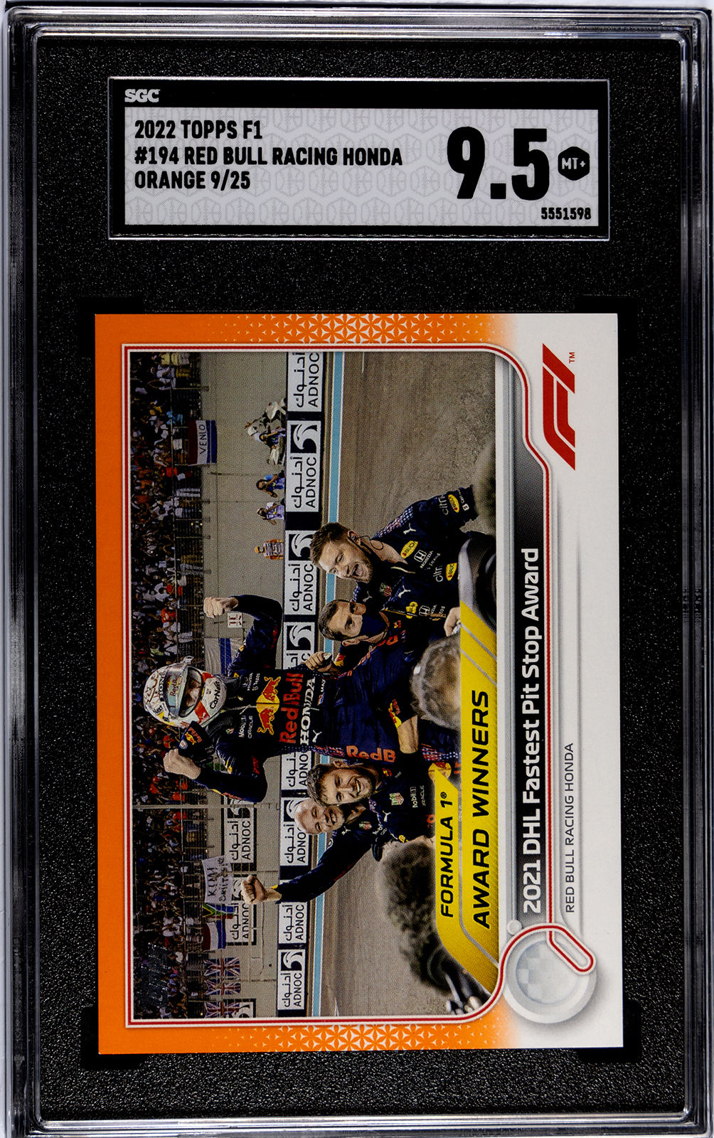 Max Verstappen Red Bull Racing Honda 2022 Topps Orange SSP /25 SGC 9.5