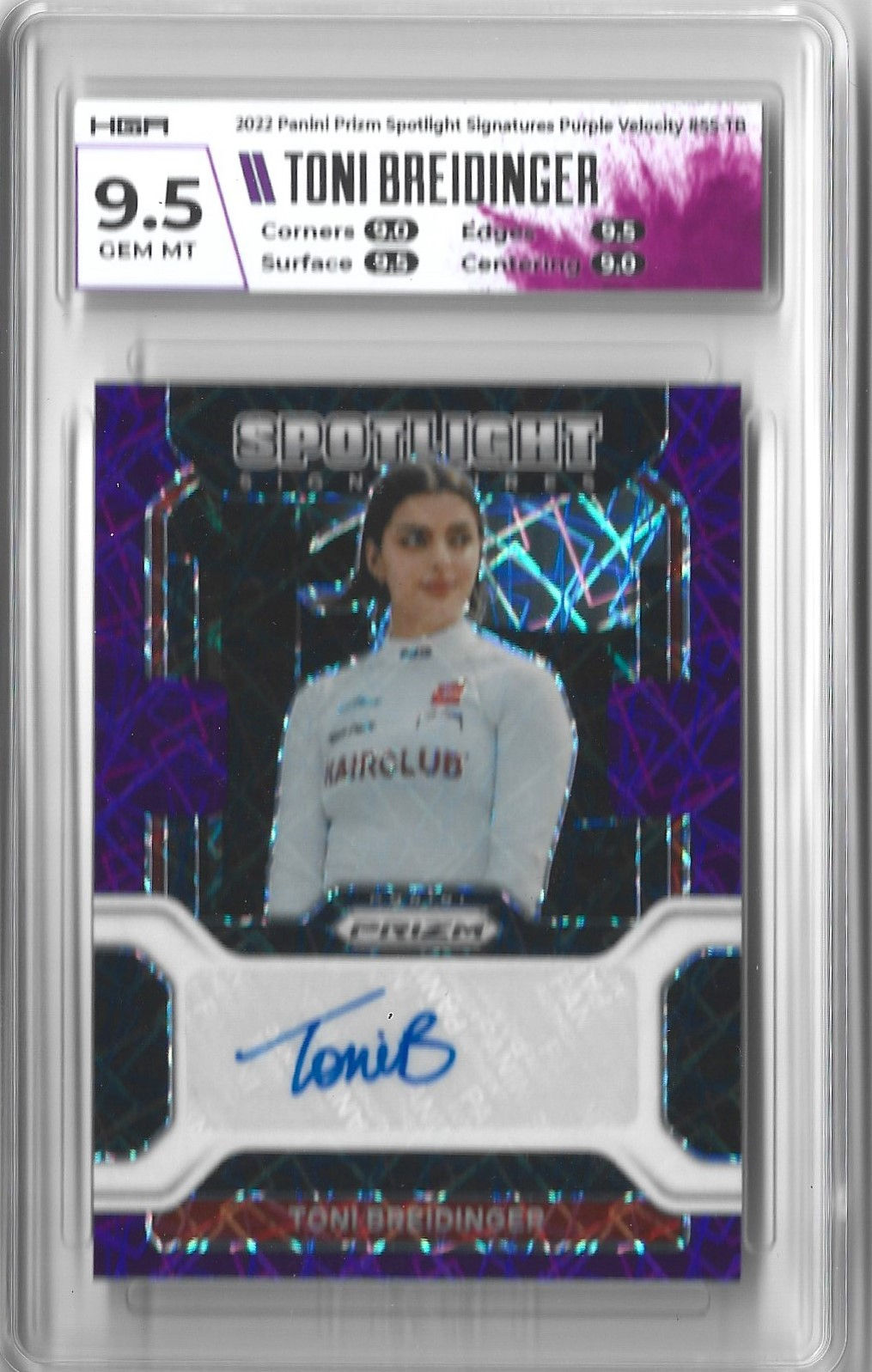 Toni Breidinger 2022 Prizm Spotlight Signatures Purple Velocity /99