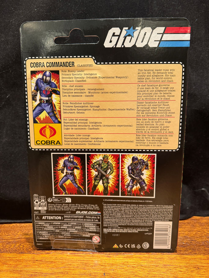 Cobra Commander action figure back with product details and images of figures