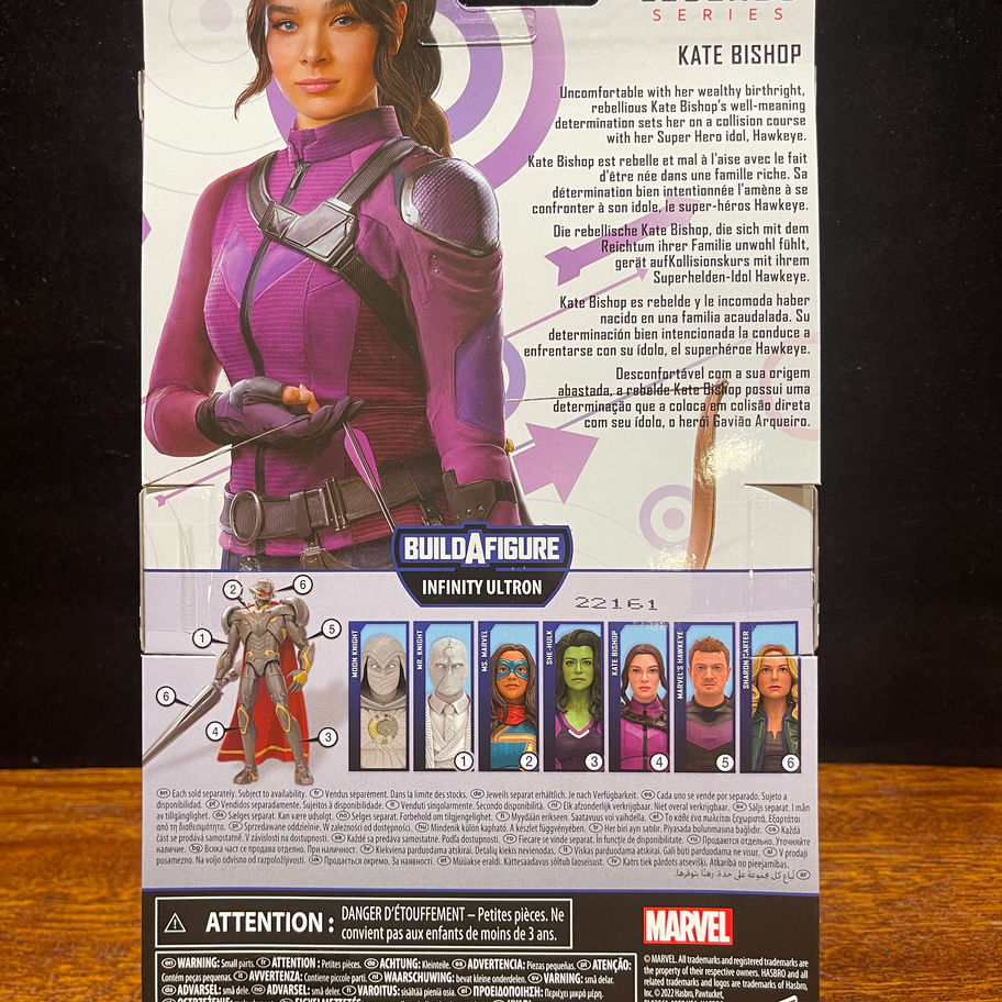Kate Bishop Marvel Legends action figure box back