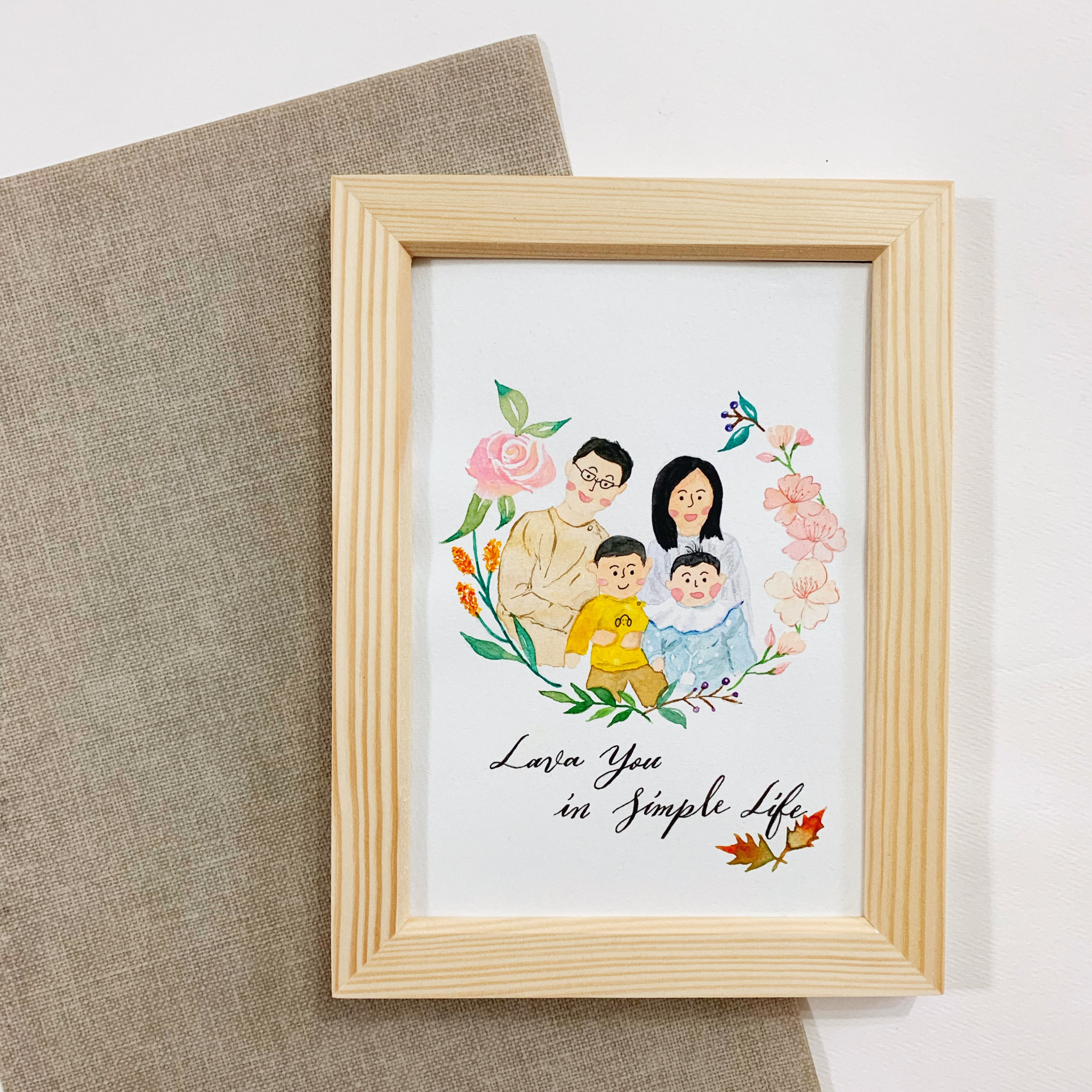 人像水彩花圈掛畫連畫框 Customized portrait with frame