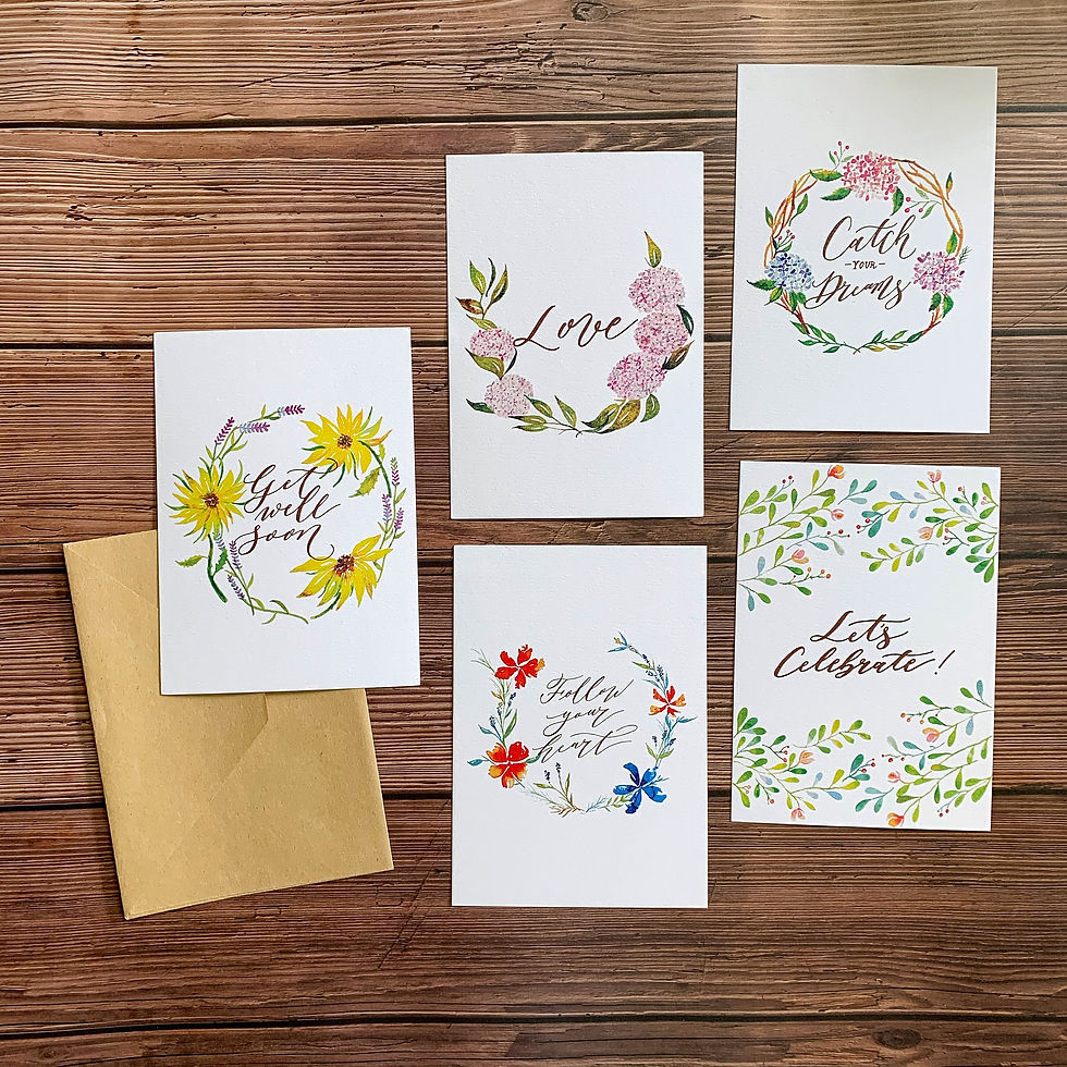 水彩插畫萬用賀卡 II 附信封 Watercolor and Calligraphy Blessings Card II