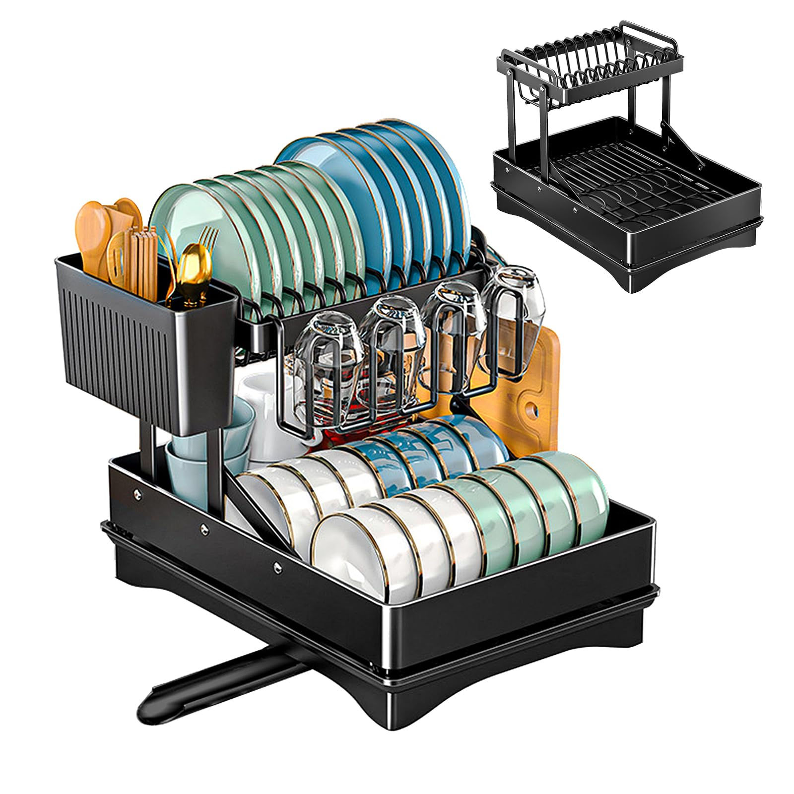 BYTANA Rust-Proof Dish Drying Rack 2 Tier Large Dish Rack for Kitchen Counter Ca