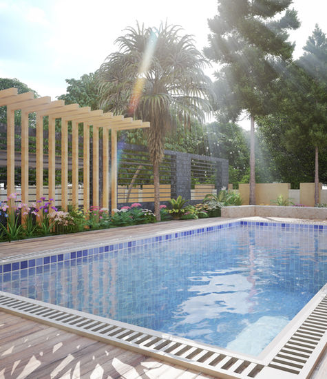 Double Digital 3d Exterior Rendering for Saarthi developers Pool Side 2 Pune.