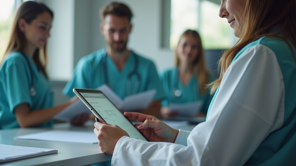 Close-up view of a student using a tablet for online medical studies