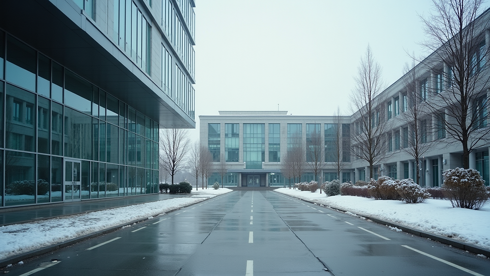 Eye-level view of a modern Russian medical university campus