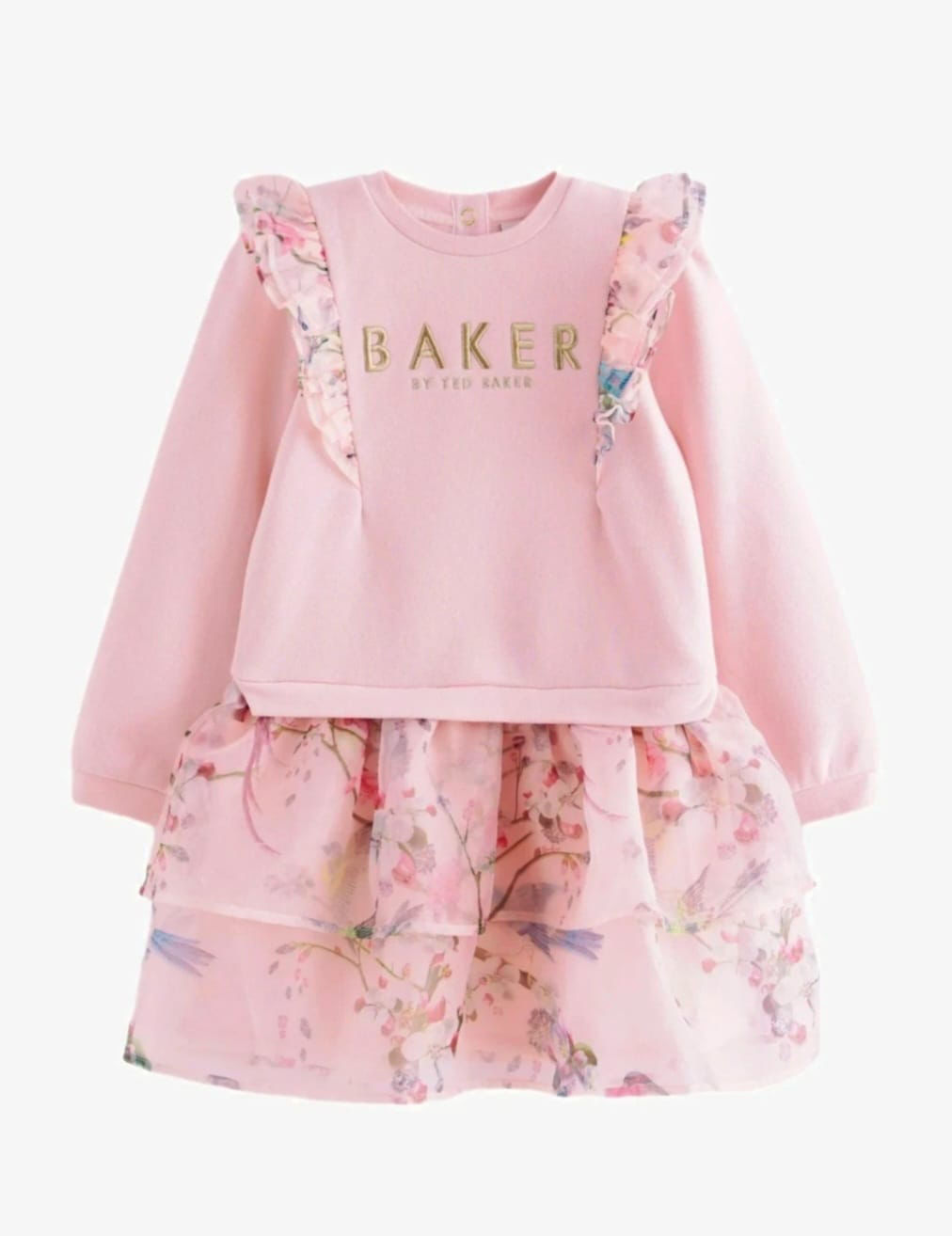 Girl's Ted Baker Pink Floral Jersey Jumper Dress Chiffon.