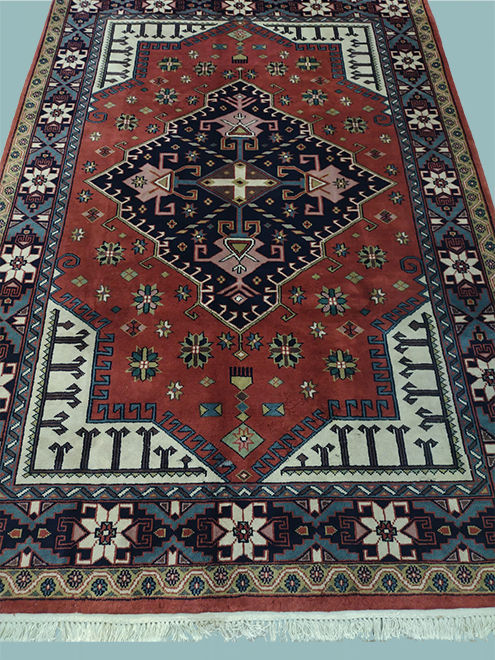 6'00"x9'00" Handmade Indian Heriz Geometric Rug-PA2799
