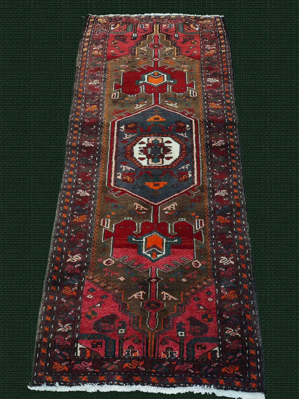2'10"X6'6" Hamdan Persian Handmade Red Green And Blue Vintage Runner Rug-1261