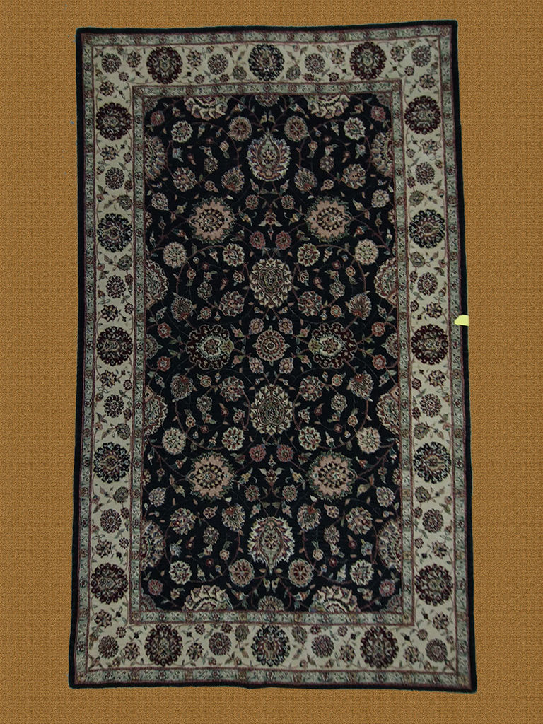 5X8 Black And Beige China Tufted Floral Wool Rug-PA4147