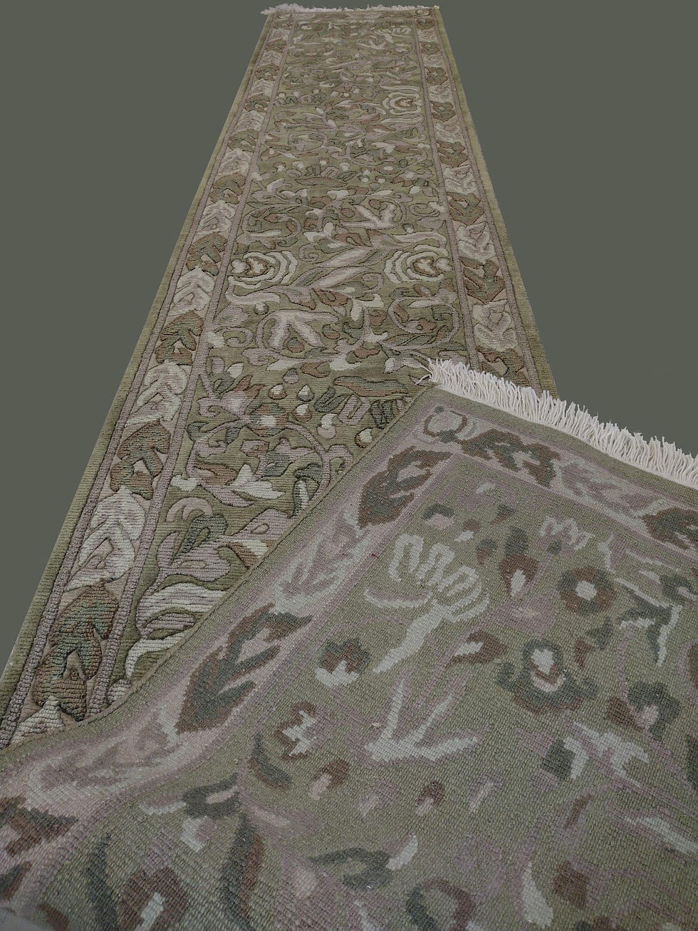 2'6"X14'0" India Handmade Olive Green And Gray Floral Runner Rug-GL840