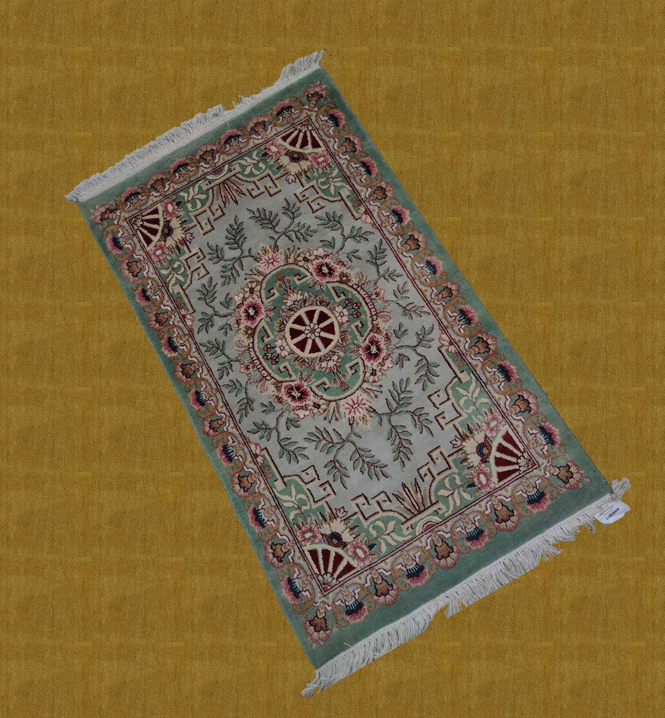 2'7"X4'5" Pakistan William Morris Hand Knotted Pistachio Green Floral Rug-GL1983