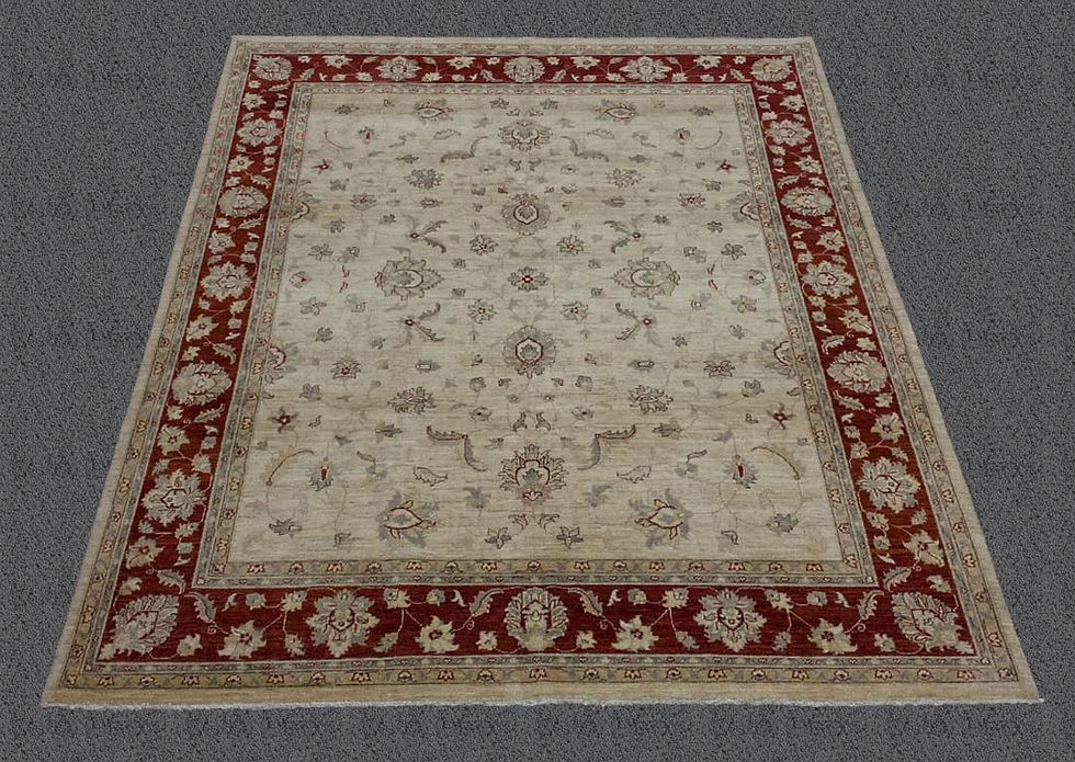 8X10 Pak Oushak Handmade Tan/Burgundy Floral Area Rug