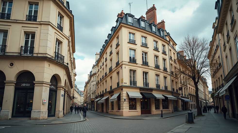 Wide angle view of a historic building in the Marais district