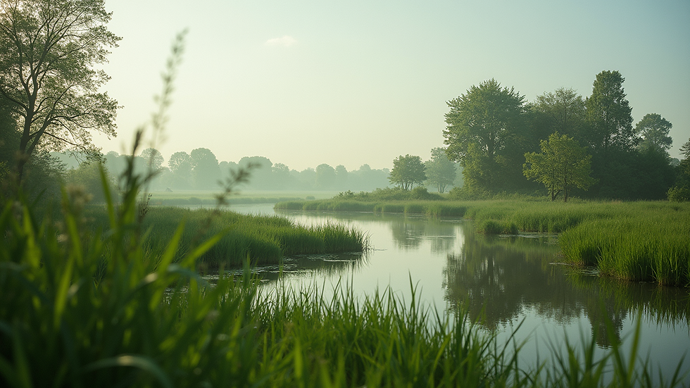 Wide angle view of the lush wetlands of Bourges