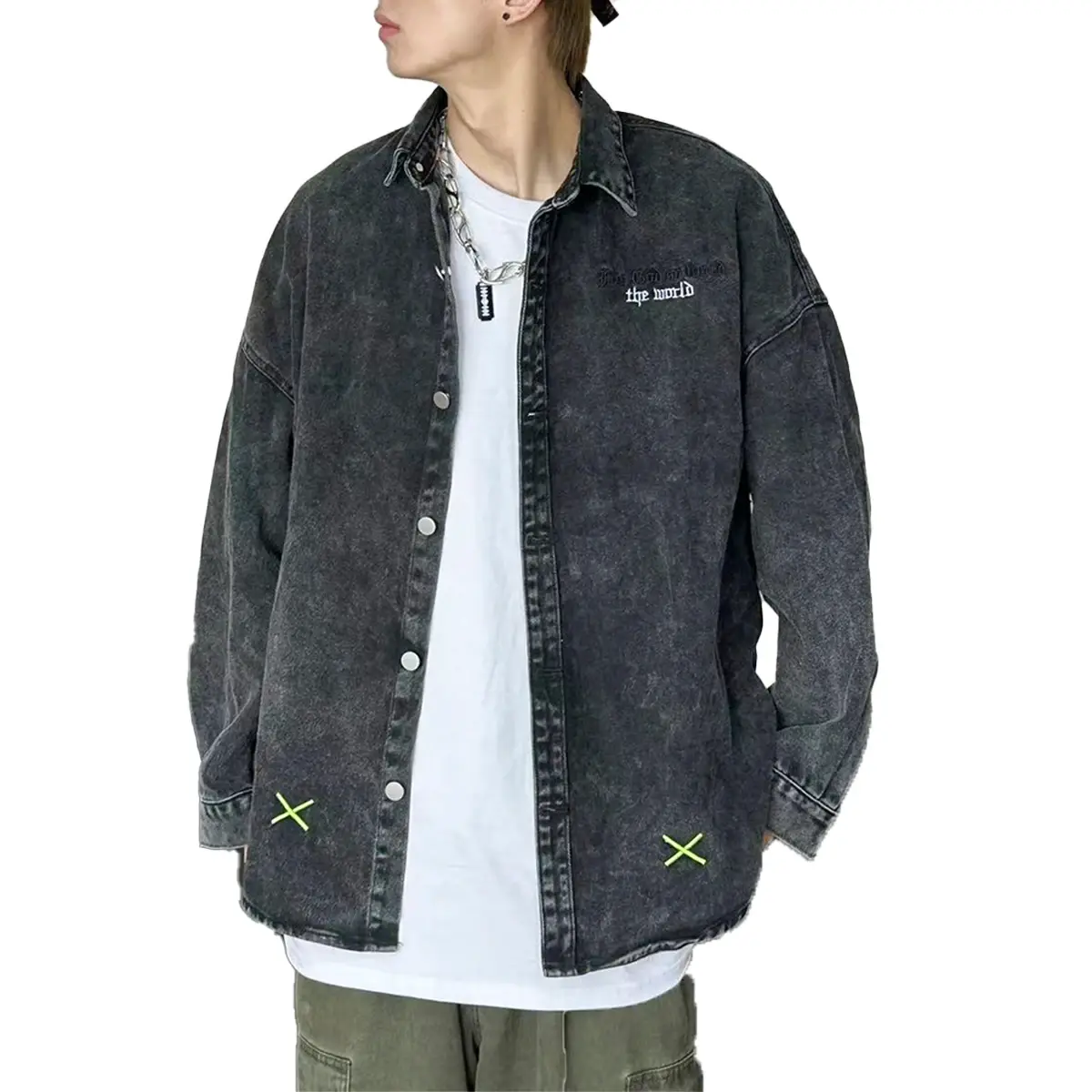 Denim Shirts Mens Spring Autumn Button Shirts for Men Washed Denim Hip Hop