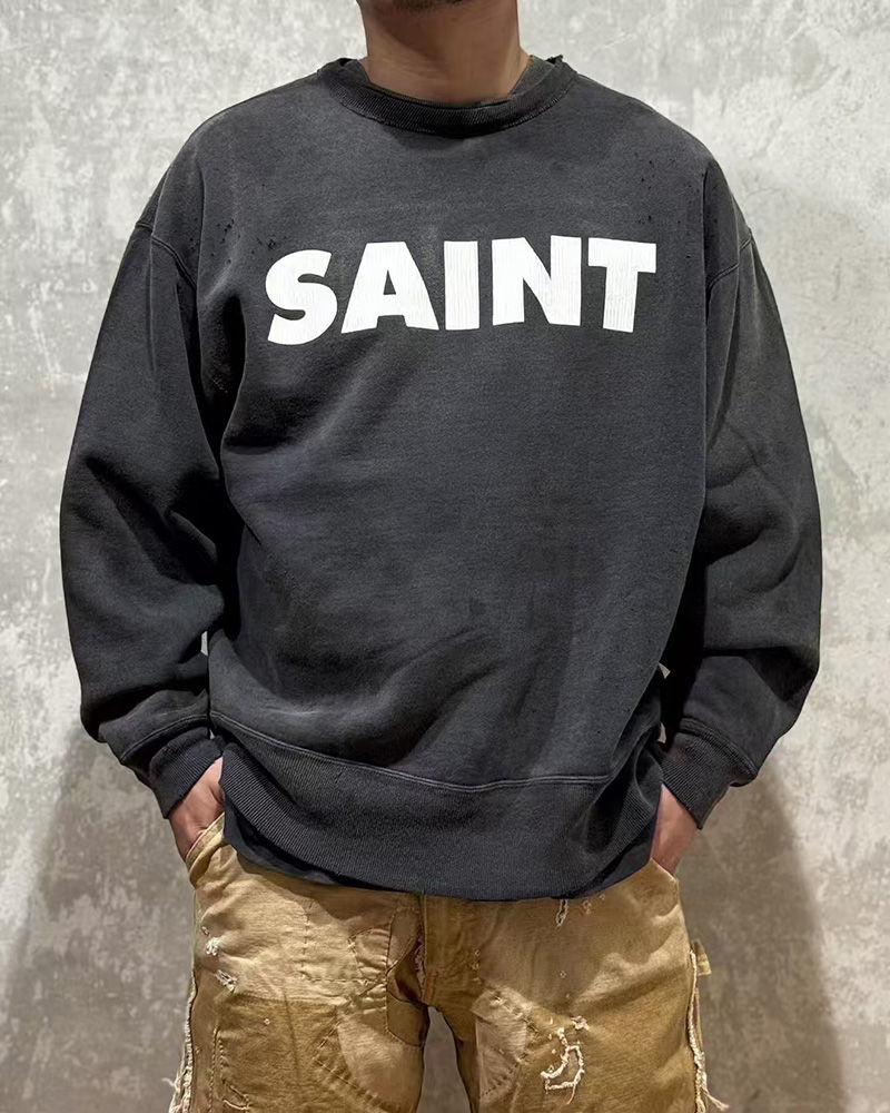 Thumbnail: New Letter Print SAINT Hoodies Men Woman Retro Washed Damaged High Street Pullov