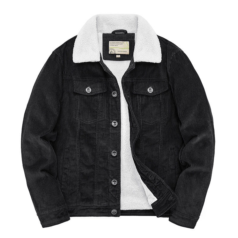 Thumbnail: Male Cotton Jackets Padded Warm Loose Parka Coat Corduroy Short Jacket Man Solid
