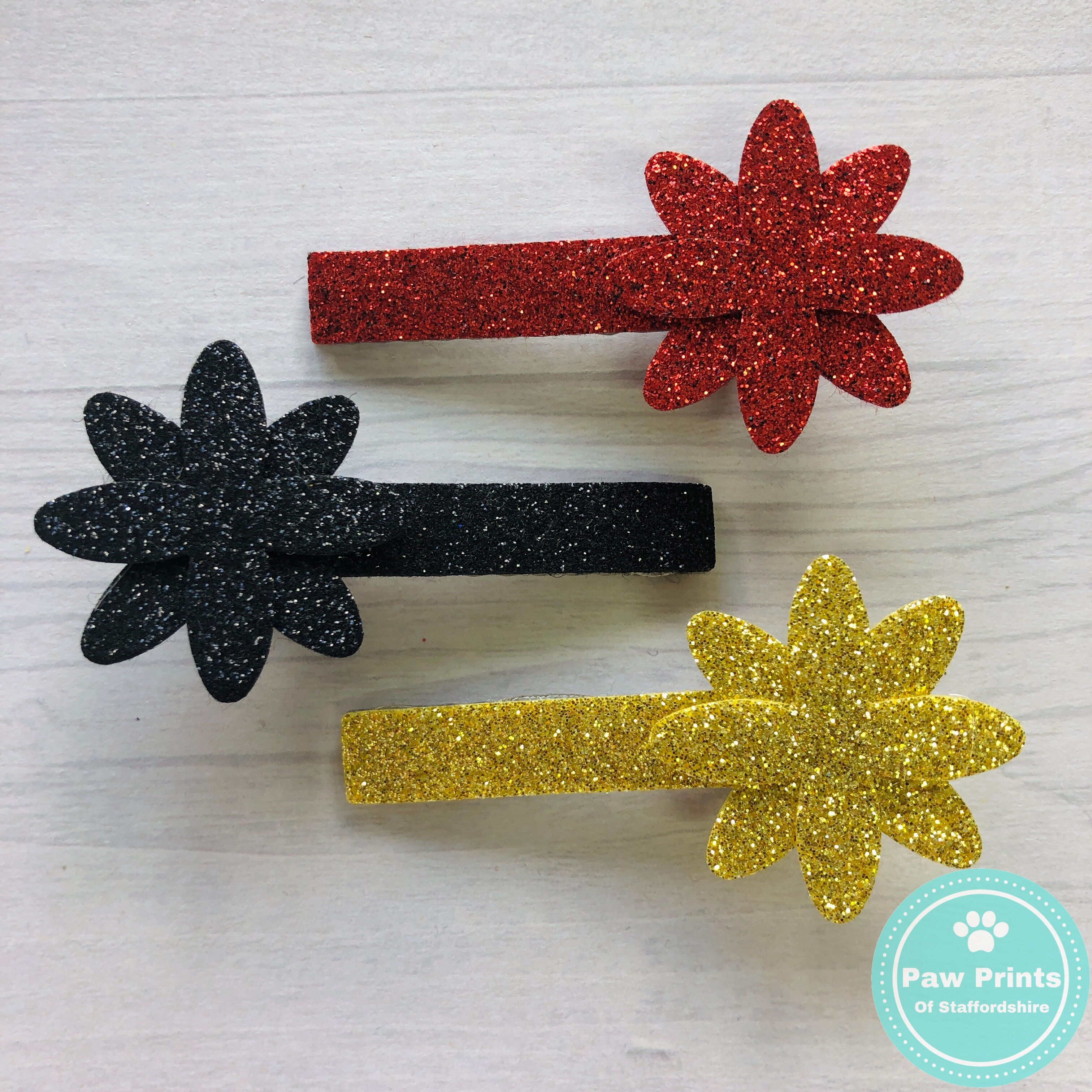 Set of 3 Red, Gold & Black Fringe Clips