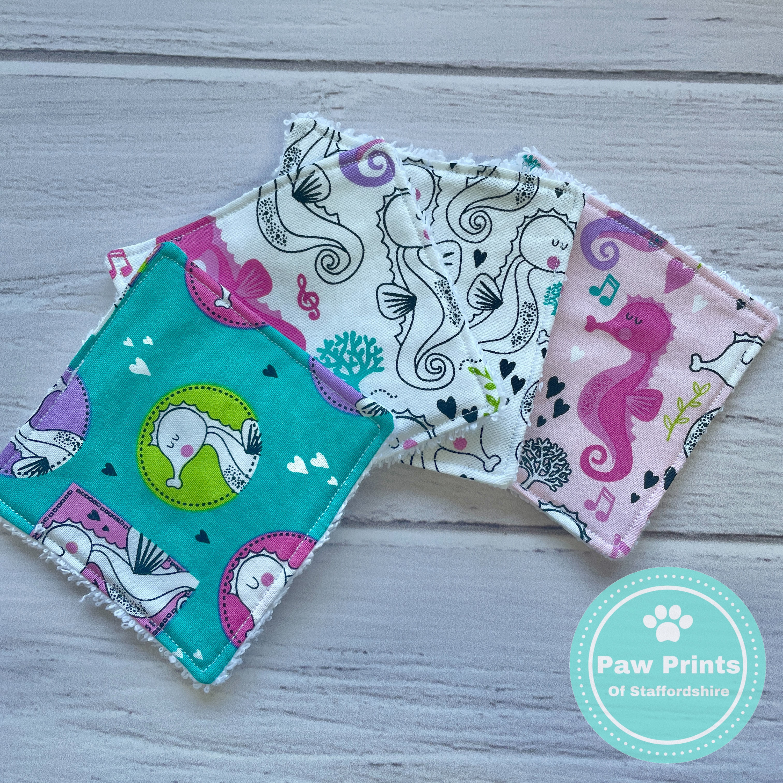 Reusable Cotton Towelling Make-up Remover Wipes - Seahorses