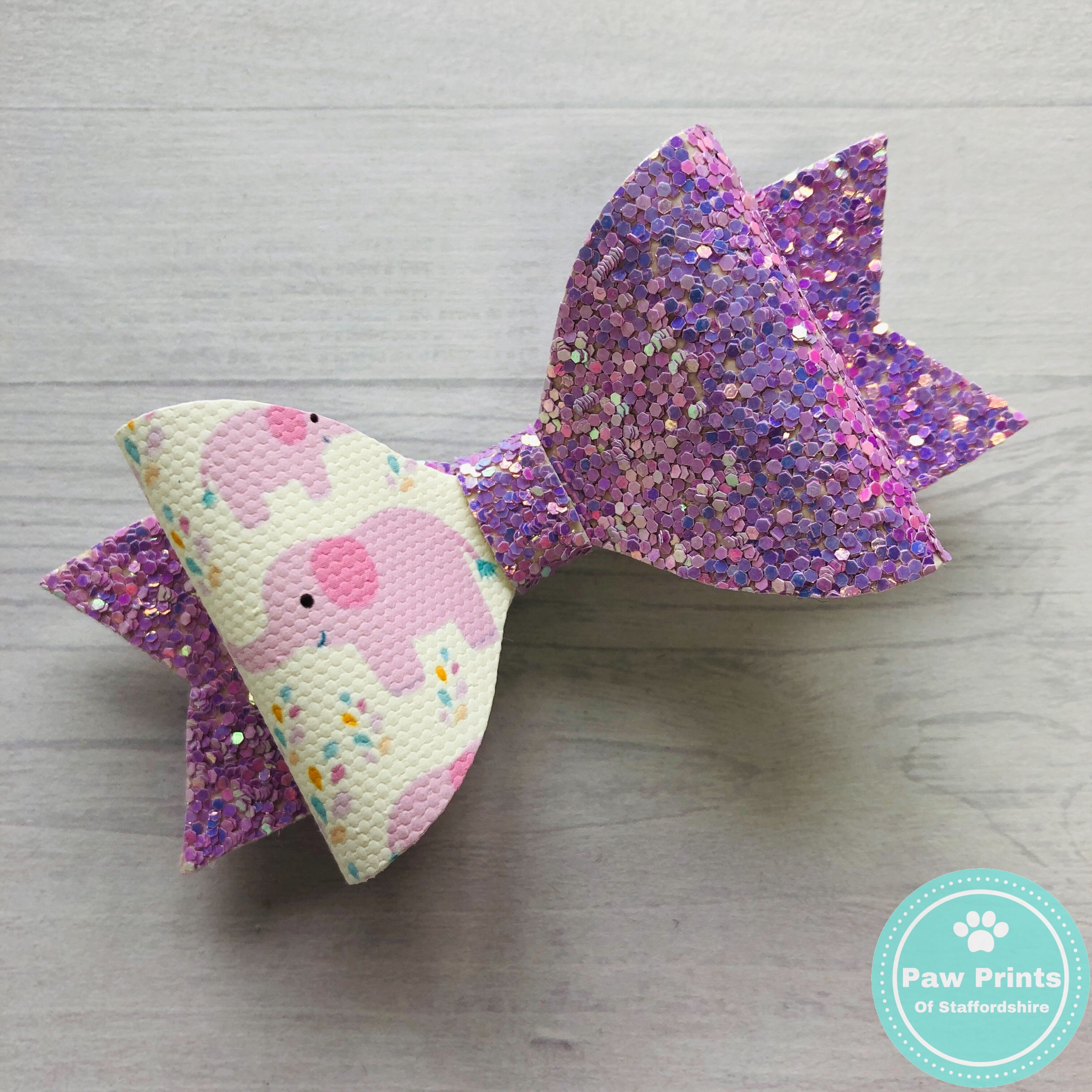 Pink Elephants Glitter Hair Bow