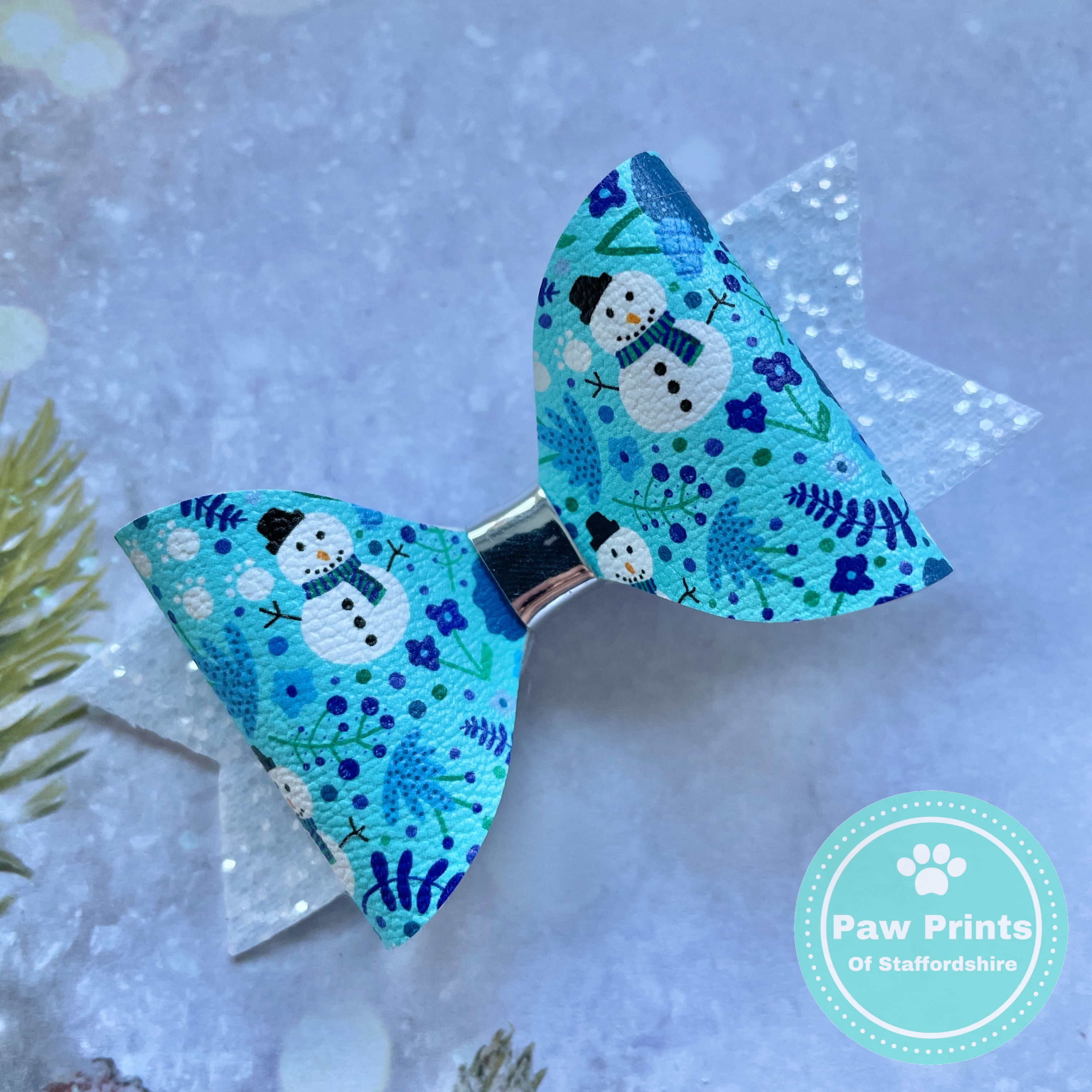 Blue Frosty Snowman Glitter Hair Bow - Christmas Bow