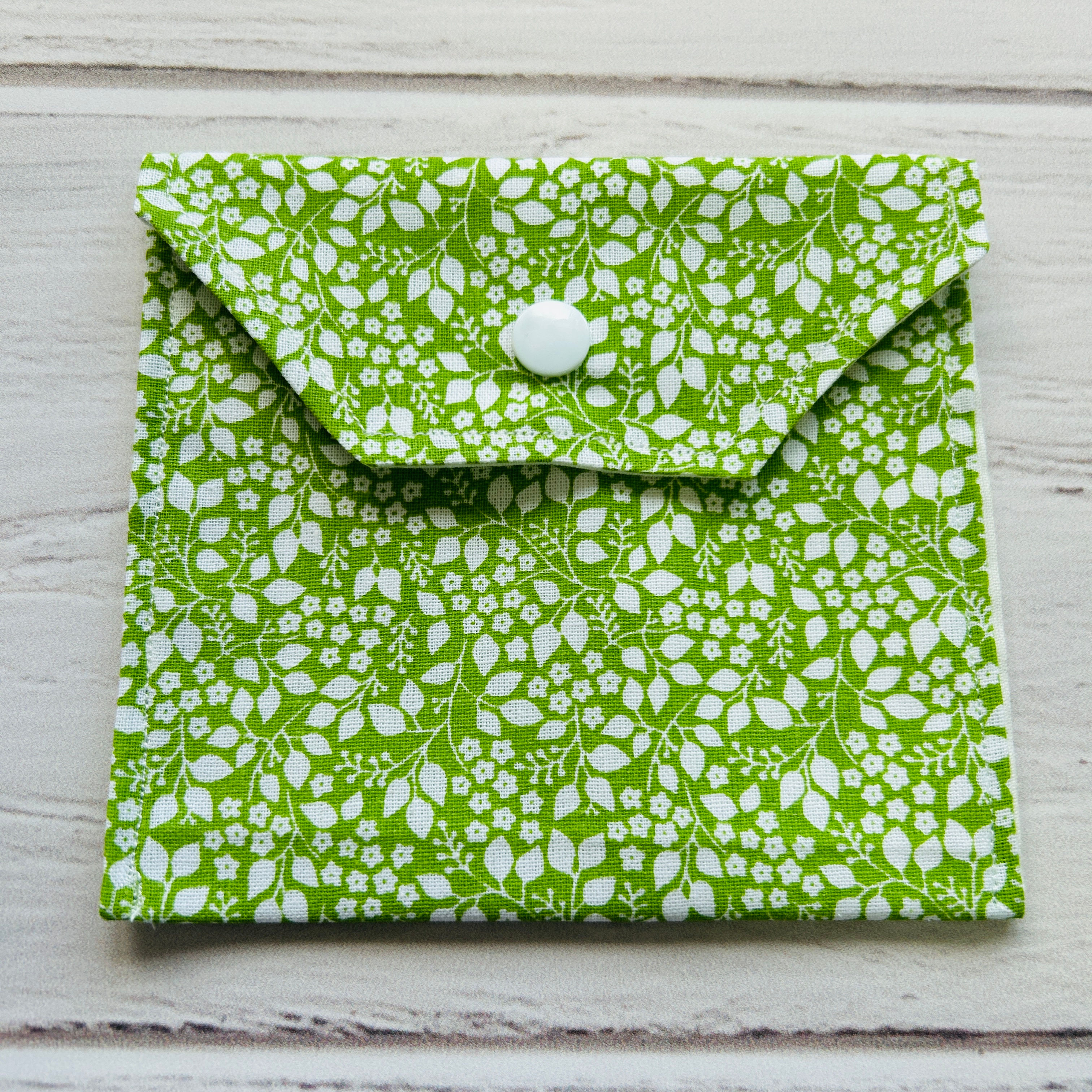 Period Pouch - Sanitary Pad Purse - Green & White Floral Flower Pattern