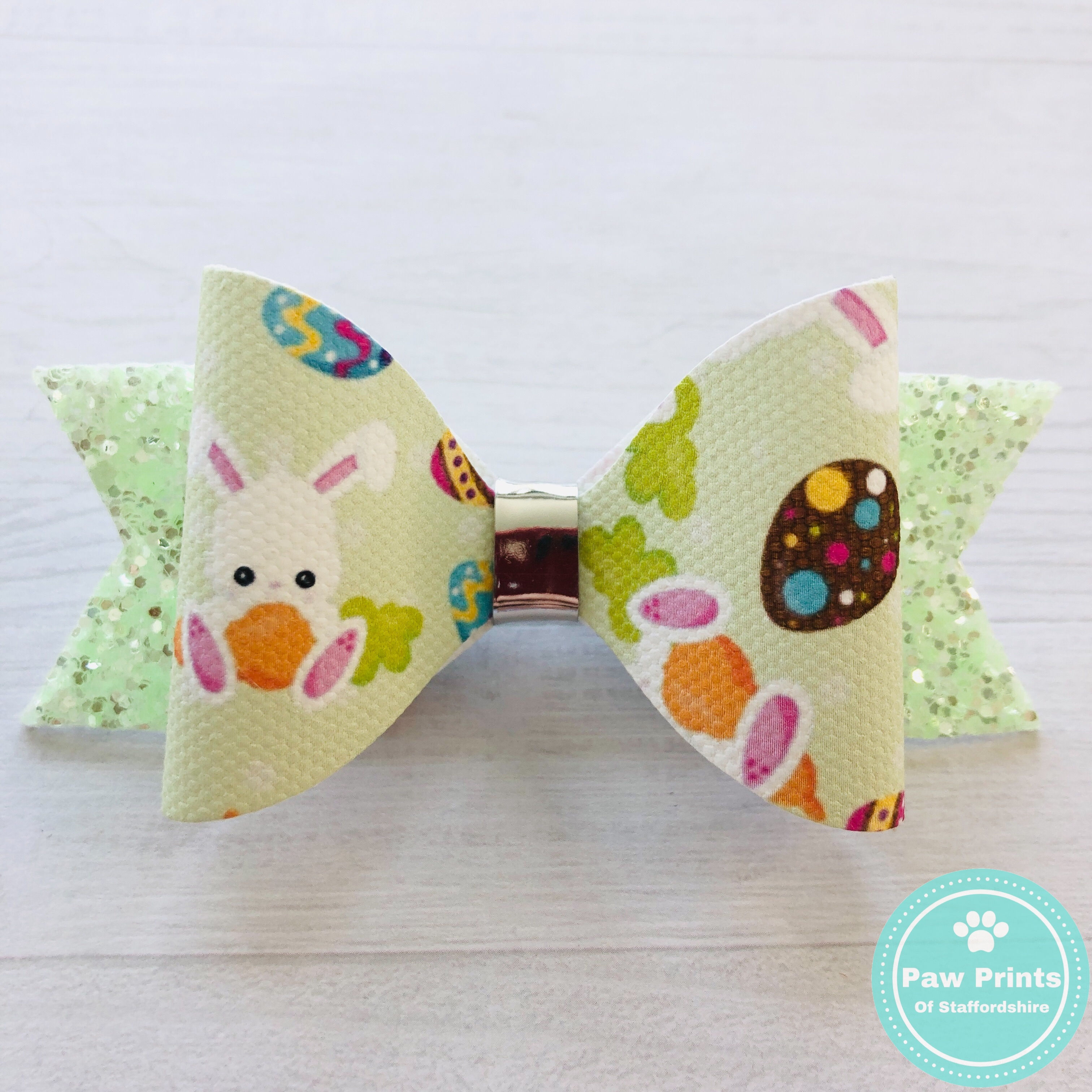 Green Easter Bunny Glitter Hair Bow