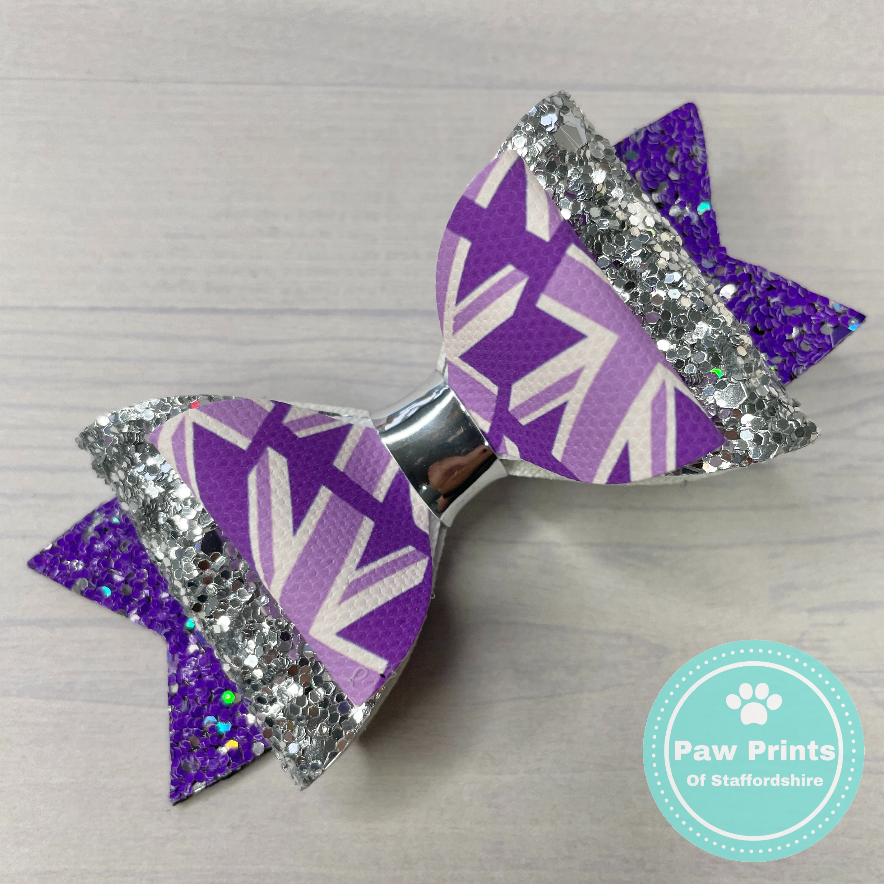 Union Jack Purple & Silver Glitter Hair Bow