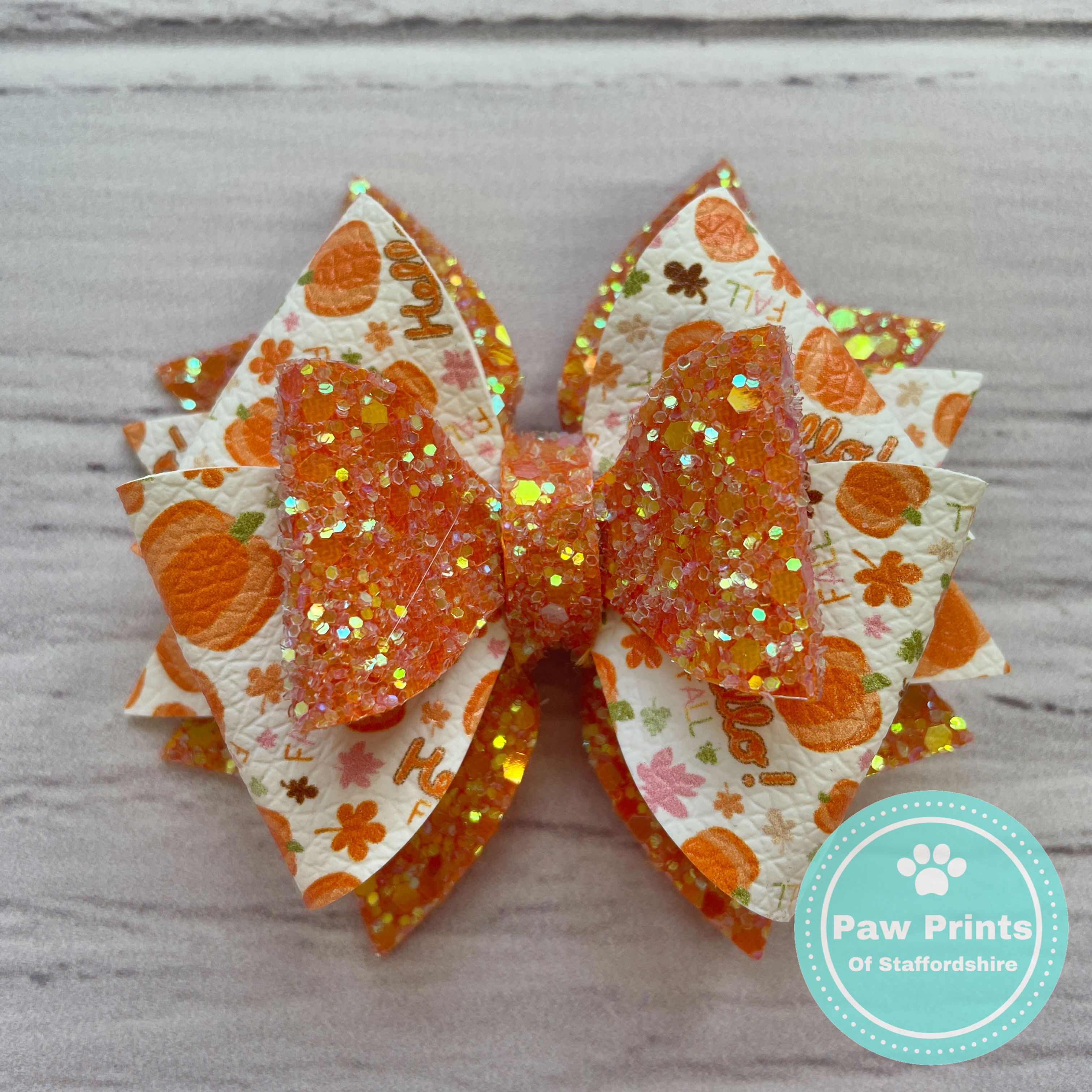 Hello Autumn - Pumpkin Stacked Glitter Hair Bow