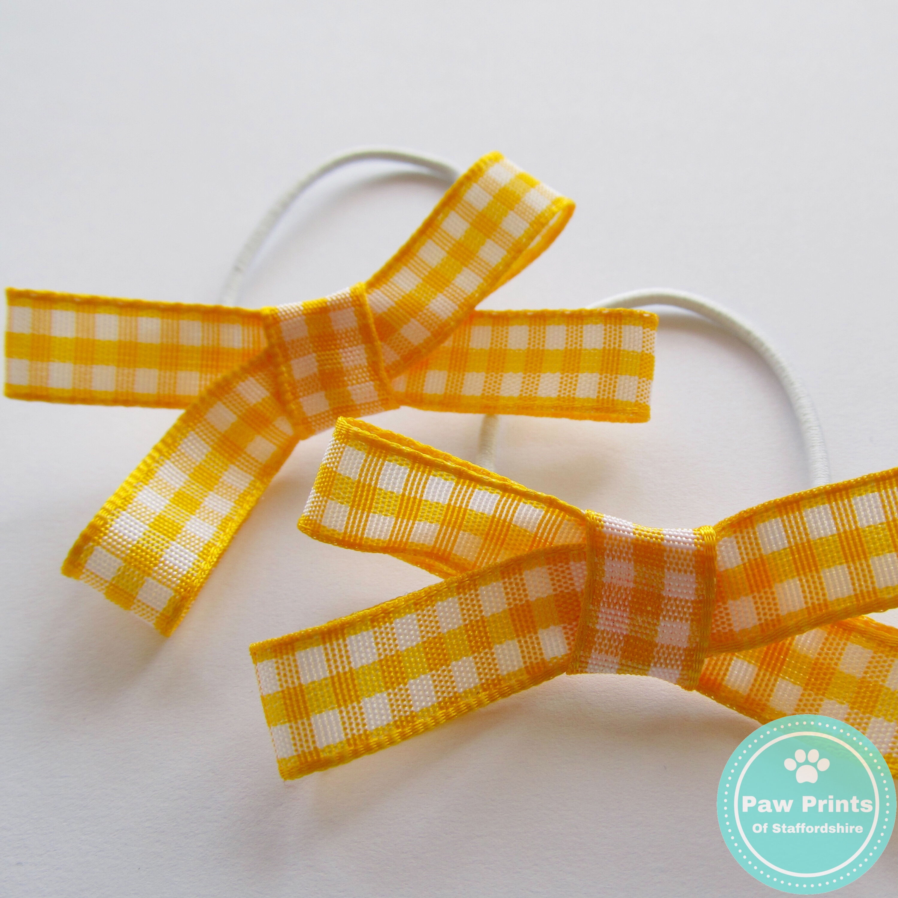 Pair of Yellow Gingham School Bows on Bobbles